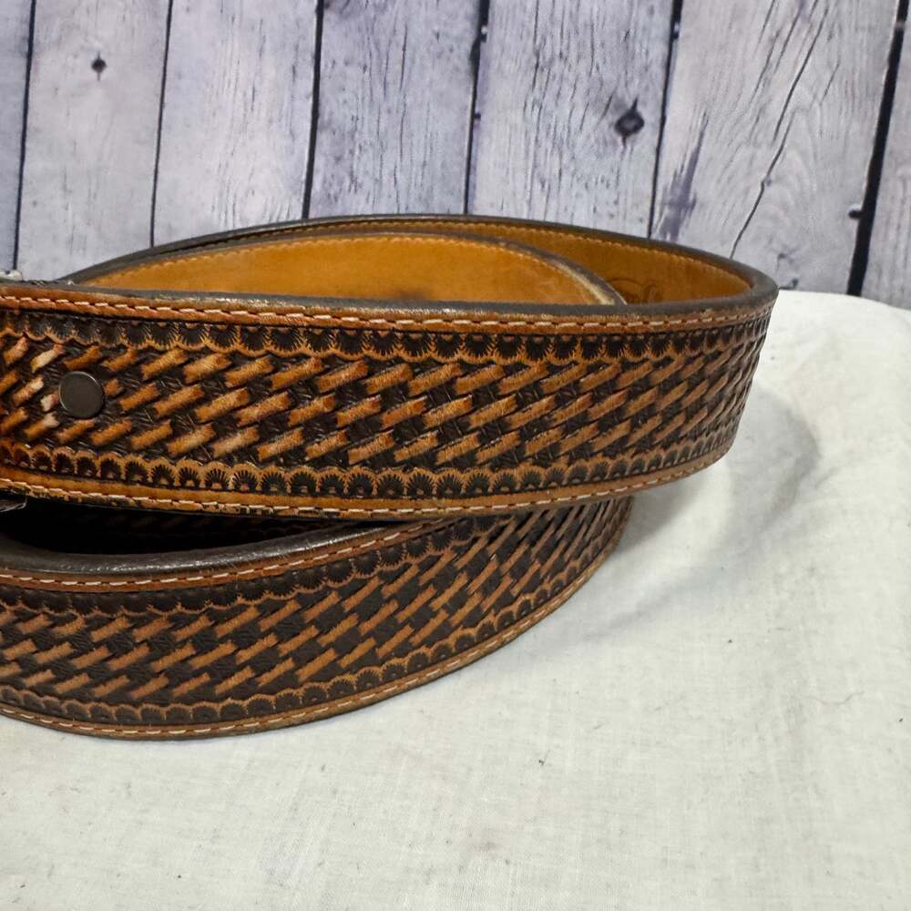 Justin Men's Bronco Basketweave Leather Belt Brown - Picture 5 of 8